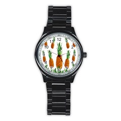 Pineapple Print Polygonal Pattern Stainless Steel Round Watch by Nexatart