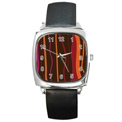 Colorful Striped Background Square Metal Watch by TastefulDesigns