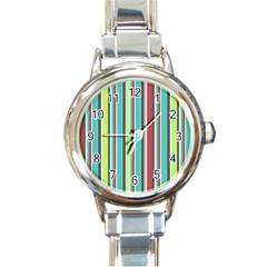 Colorful Striped Background  Round Italian Charm Watch by TastefulDesigns