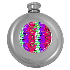 Colorful Glitch Pattern Design Round Hip Flask (5 Oz) by dflcprints