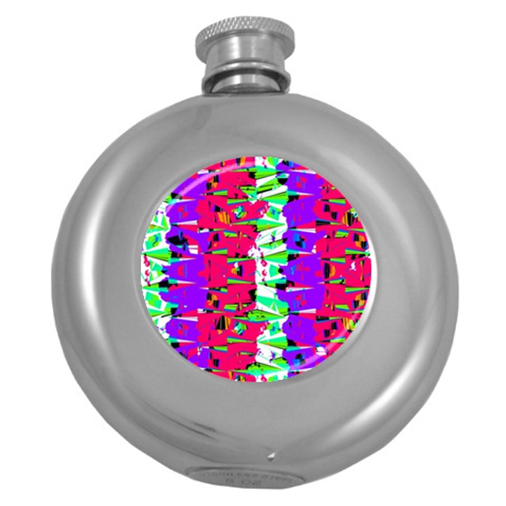 Colorful Glitch Pattern Design Round Hip Flask (5 oz)