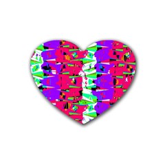 Colorful Glitch Pattern Design Rubber Coaster (heart)  by dflcprints