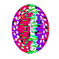 Colorful Glitch Pattern Design Ornament (Oval Filigree)