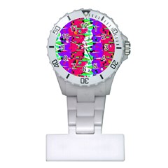 Colorful Glitch Pattern Design Plastic Nurses Watch by dflcprints