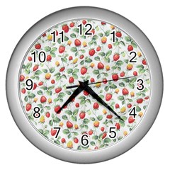 Strawberry Pattern Wall Clocks (silver)  by Valentinaart