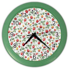 Strawberry Pattern Color Wall Clocks by Valentinaart