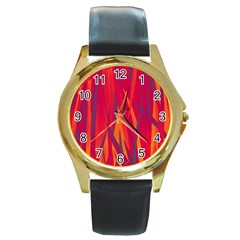 Pattern Round Gold Metal Watch by Valentinaart