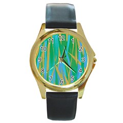 Pattern Round Gold Metal Watch