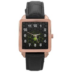 Green Android Honeycomb  Rose Gold Leather Watch 