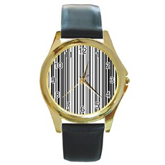 Barcode Pattern Round Gold Metal Watch