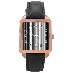 Barcode Pattern Rose Gold Leather Watch 