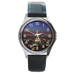 Paris At Night Round Metal Watch