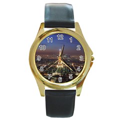 Paris At Night Round Gold Metal Watch