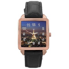 Paris At Night Rose Gold Leather Watch 