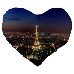 Paris At Night Large 19  Premium Flano Heart Shape Cushions