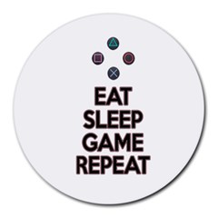 Eat sleep game repeat Round Mousepads