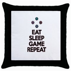 Eat sleep game repeat Throw Pillow Case (Black)