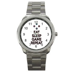 Eat sleep game repeat Sport Metal Watch