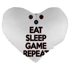 Eat sleep game repeat Large 19  Premium Heart Shape Cushions