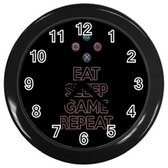 Eat Sleep Game Repeat Wall Clocks (black) by Valentinaart