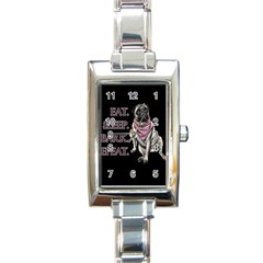 Eat, Sleep, Bark, Repeat Pug Rectangle Italian Charm Watch by Valentinaart