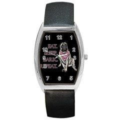 Eat, Sleep, Bark, Repeat Pug Barrel Style Metal Watch by Valentinaart