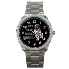 Eat, Sleep, Bark, Repeat Pug Sport Metal Watch by Valentinaart