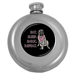 Eat, Sleep, Bark, Repeat Pug Round Hip Flask (5 Oz) by Valentinaart