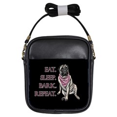 Eat, Sleep, Bark, Repeat Pug Girls Sling Bags by Valentinaart