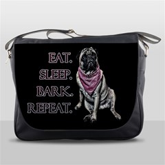 Eat, Sleep, Bark, Repeat Pug Messenger Bags by Valentinaart