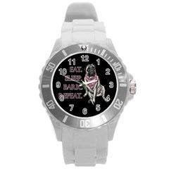 Eat, Sleep, Bark, Repeat Pug Round Plastic Sport Watch (l) by Valentinaart