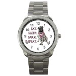 Eat, sleep, bark, repeat pug Sport Metal Watch Front