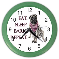 Eat, Sleep, Bark, Repeat Pug Color Wall Clocks by Valentinaart