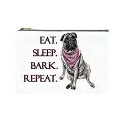 Eat, Sleep, Bark, Repeat Pug Cosmetic Bag (large)  by Valentinaart