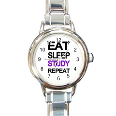 Eat sleep study repeat Round Italian Charm Watch