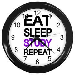 Eat sleep study repeat Wall Clocks (Black)