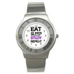 Eat sleep study repeat Stainless Steel Watch Front