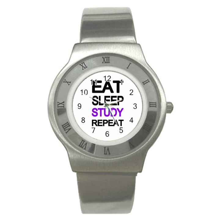 Eat sleep study repeat Stainless Steel Watch