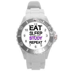 Eat sleep study repeat Round Plastic Sport Watch (L)