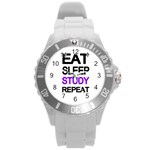 Eat sleep study repeat Round Plastic Sport Watch (L) Front