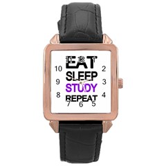 Eat sleep study repeat Rose Gold Leather Watch 