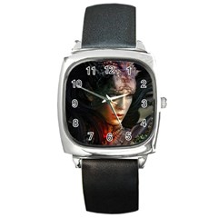 Digital Fantasy Girl Art Square Metal Watch