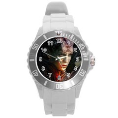 Digital Fantasy Girl Art Round Plastic Sport Watch (L)