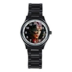 Digital Fantasy Girl Art Stainless Steel Round Watch