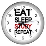 Eat sleep study repeat Wall Clocks (Silver)  Front