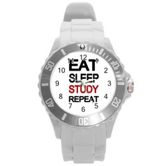 Eat Sleep Study Repeat Round Plastic Sport Watch (l) by Valentinaart