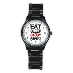 Eat Sleep Study Repeat Stainless Steel Round Watch by Valentinaart