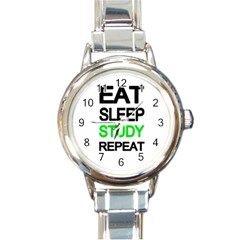 Eat Sleep Study Repeat Round Italian Charm Watch by Valentinaart