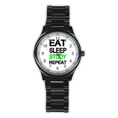 Eat Sleep Study Repeat Stainless Steel Round Watch by Valentinaart