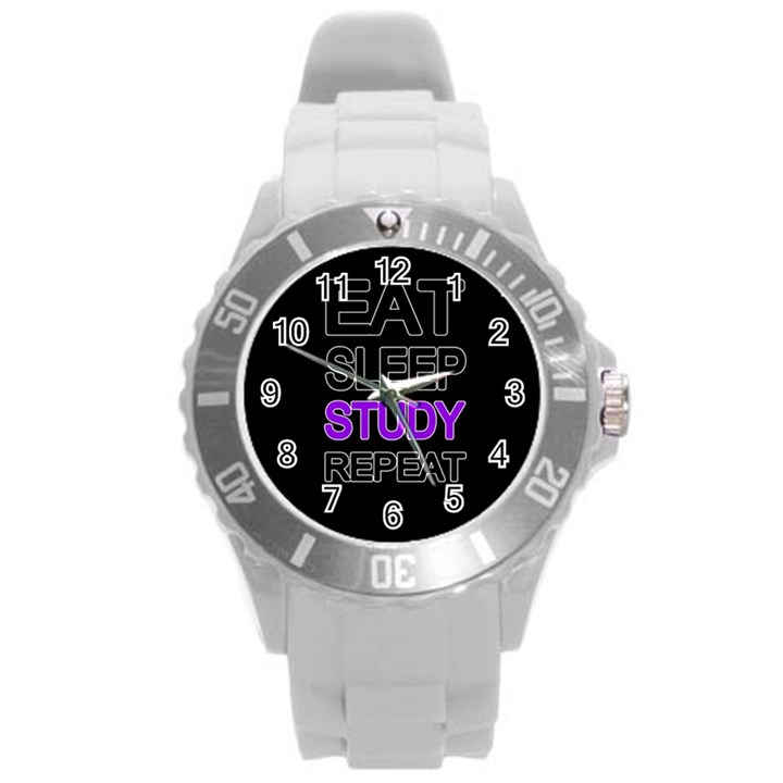 Eat sleep study repeat Round Plastic Sport Watch (L)